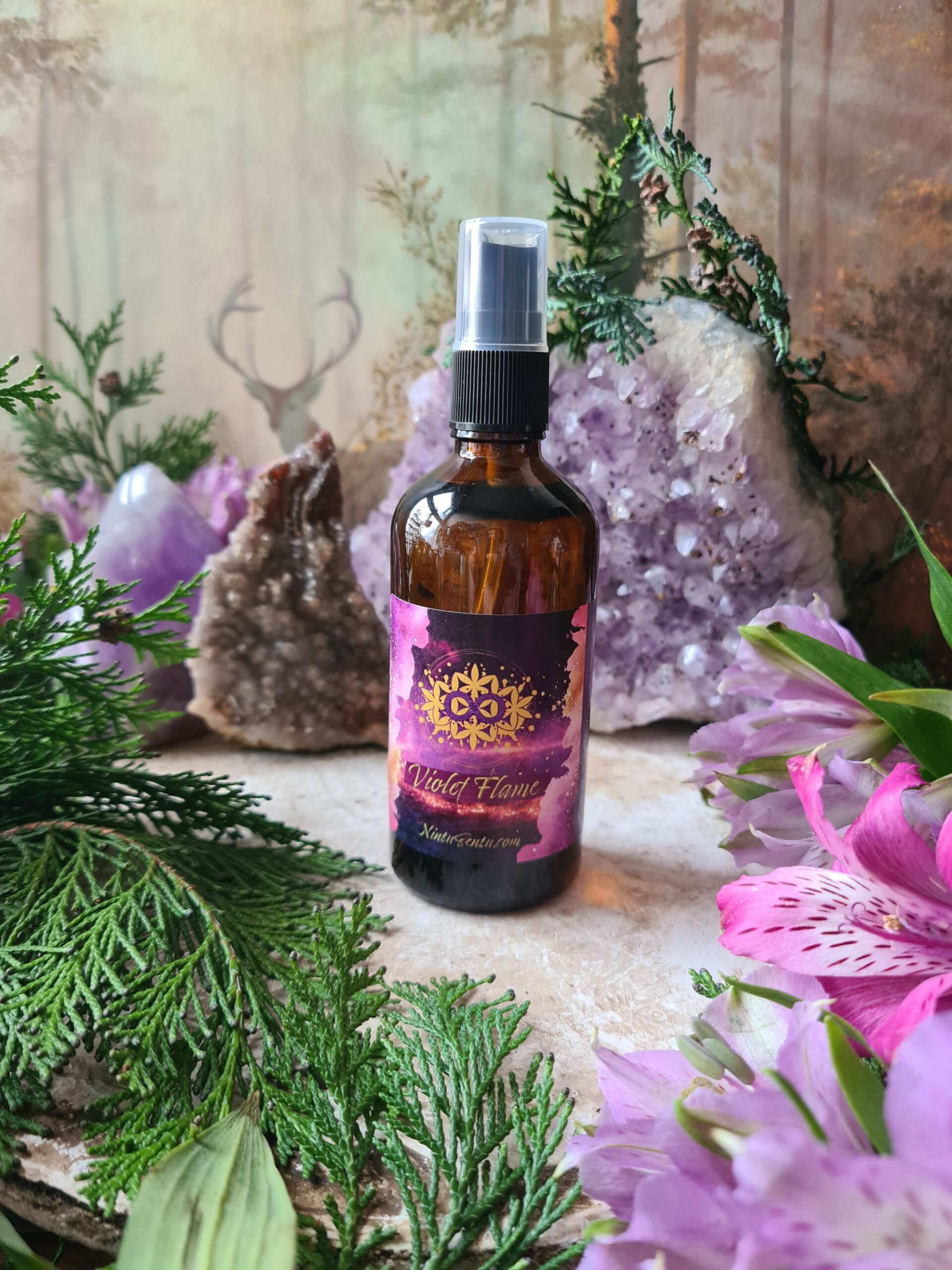 Violet Flame Aura cleansing space clearing spray with crystals essential oils high frequency vibration energy 100ml
