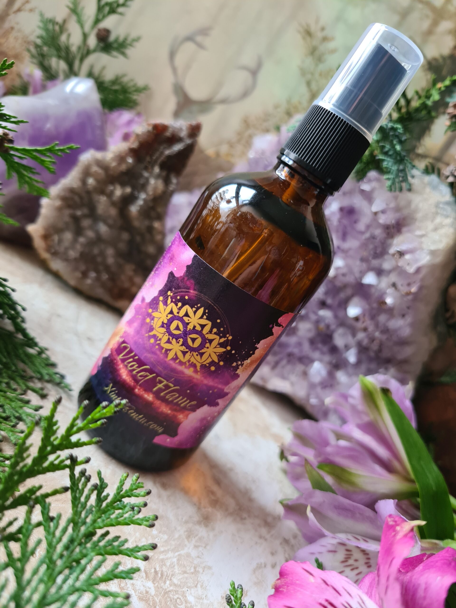 Violet Flame Aura cleansing space clearing spray with crystals essential oils high frequency vibration energy 100ml - Image 2