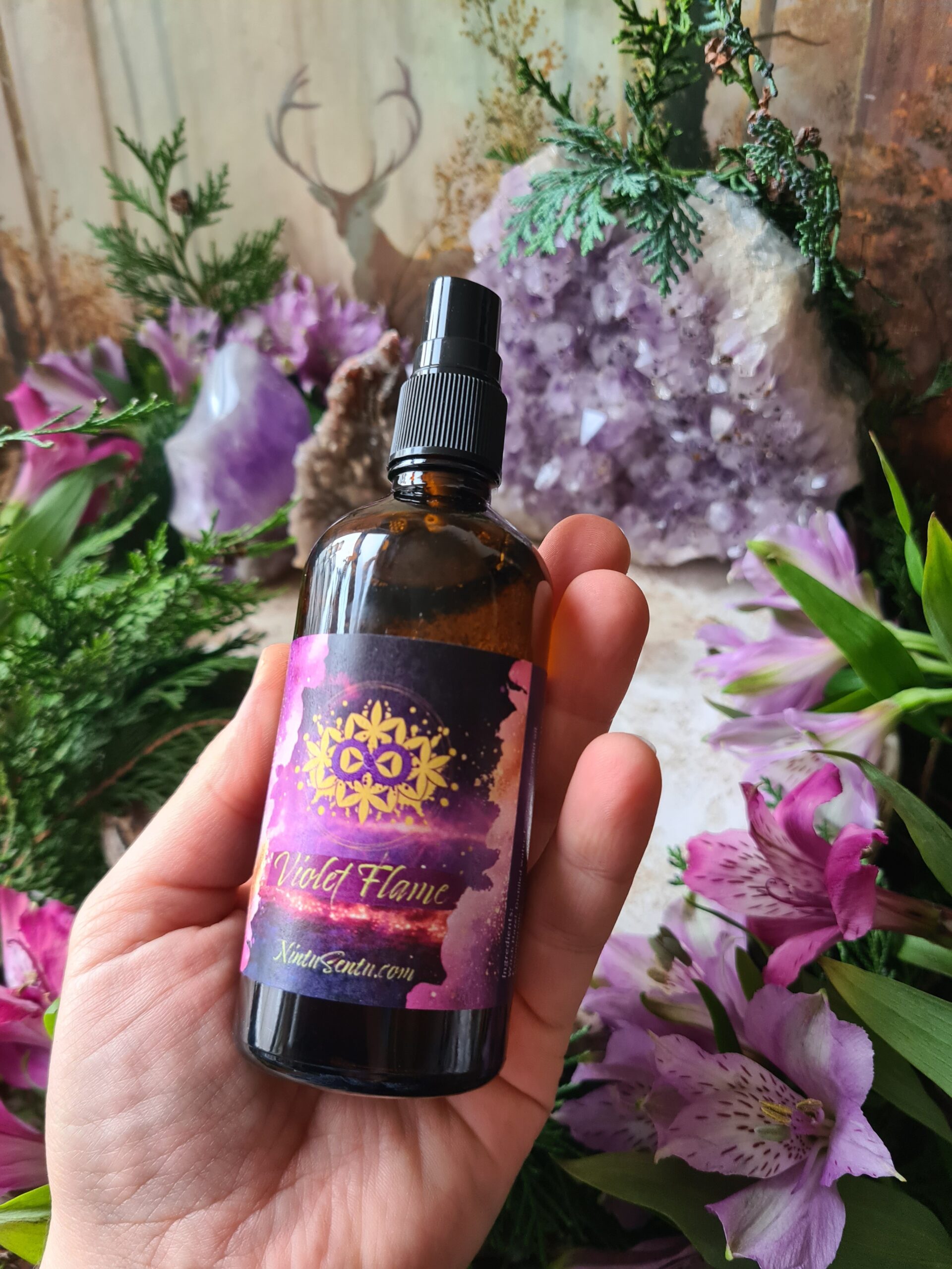 Violet Flame Aura cleansing space clearing spray with crystals essential oils high frequency vibration energy 100ml - Image 6