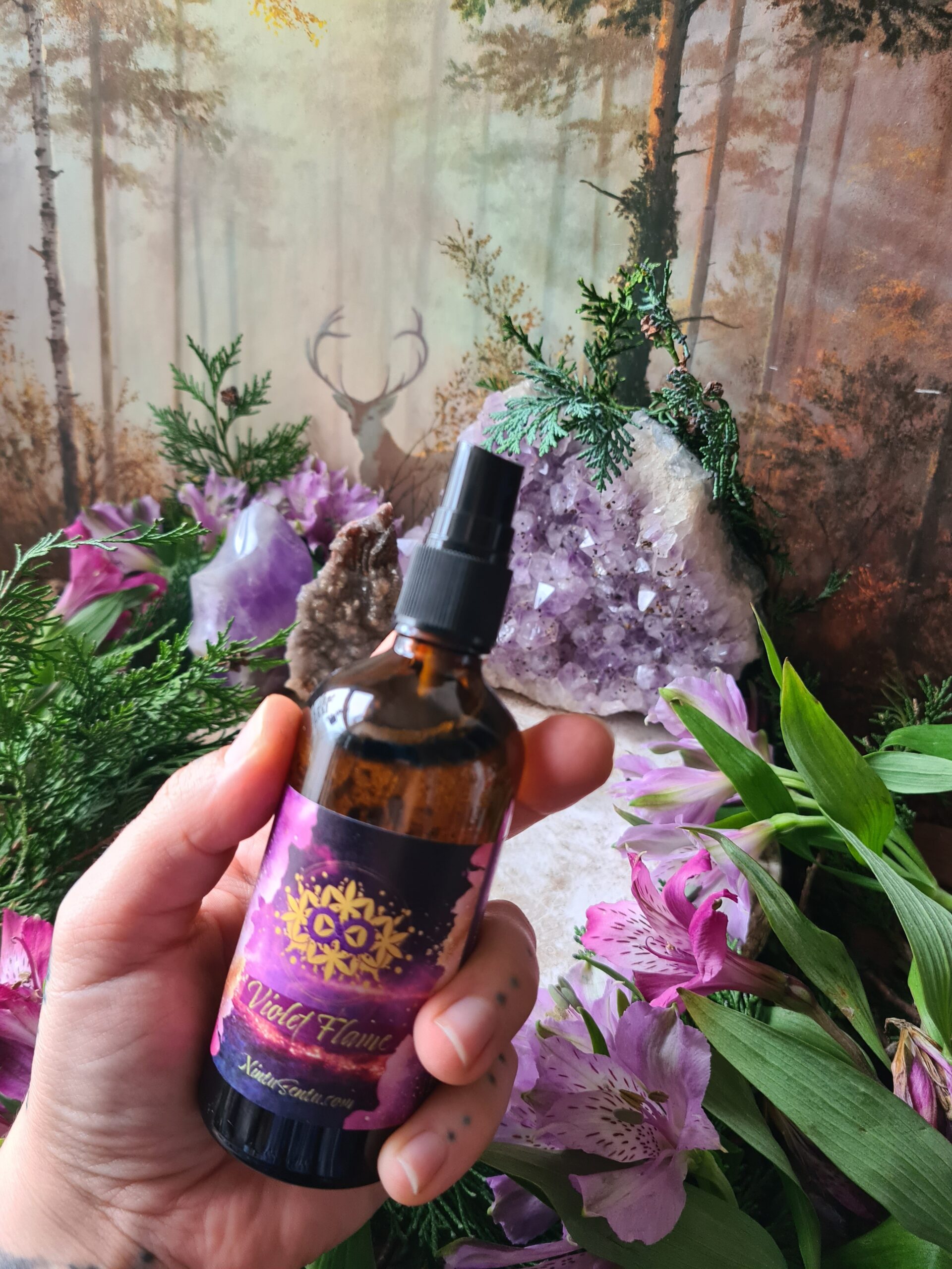 Violet Flame Aura cleansing space clearing spray with crystals essential oils high frequency vibration energy 100ml - Image 5