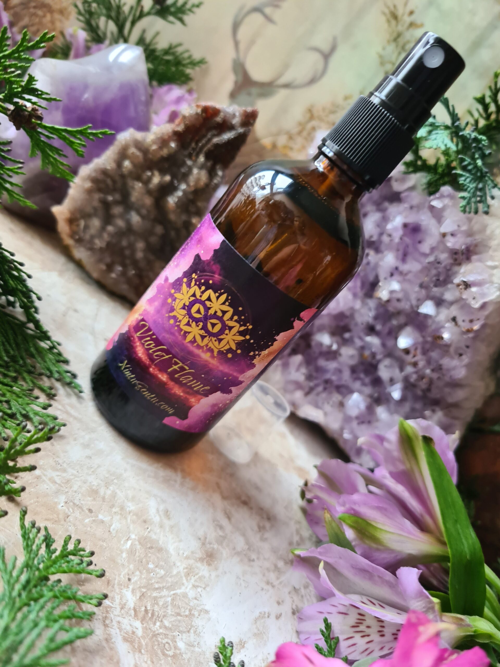 Violet Flame Aura cleansing space clearing spray with crystals essential oils high frequency vibration energy 100ml - Image 3