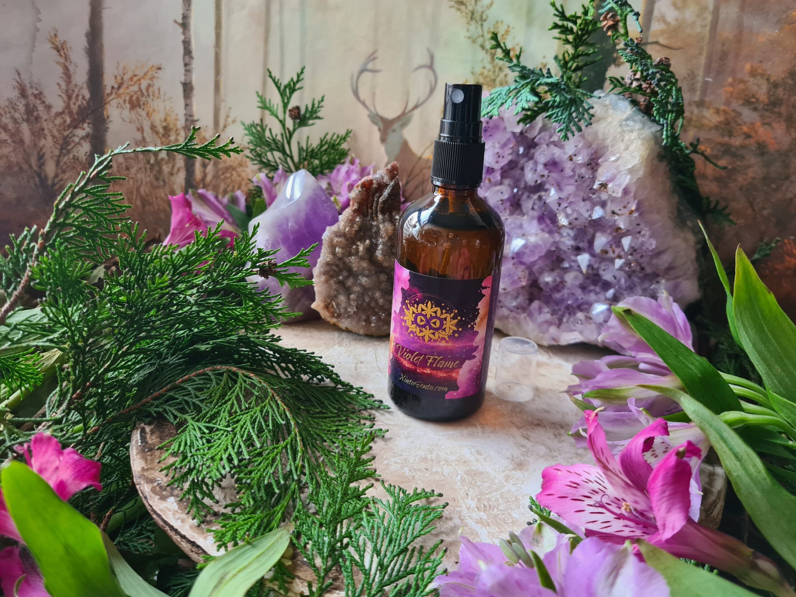 Violet Flame Aura cleansing space clearing spray with crystals essential oils high frequency vibration energy 100ml - Image 7