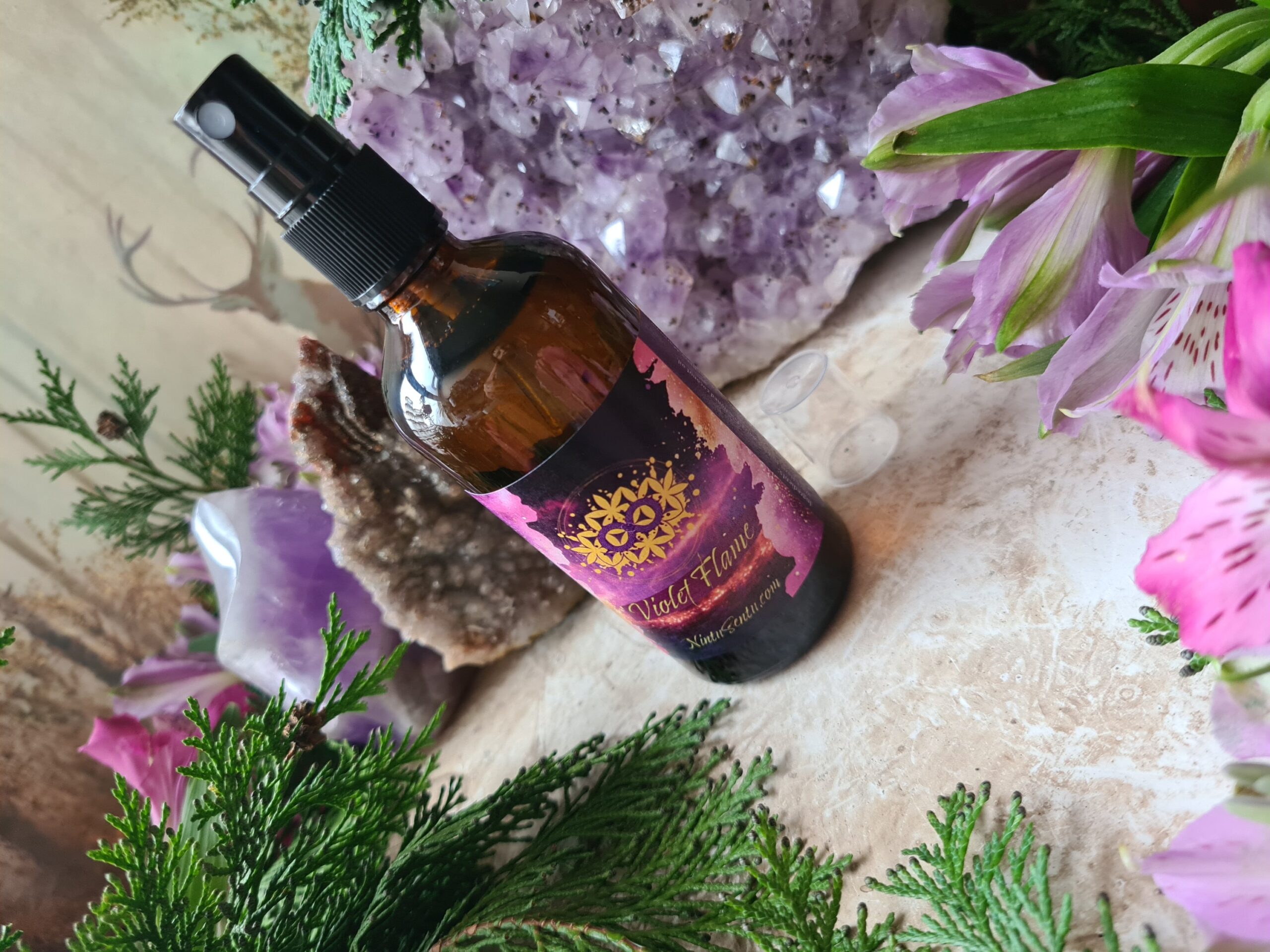 Violet Flame Aura cleansing space clearing spray with crystals essential oils high frequency vibration energy 100ml - Image 4