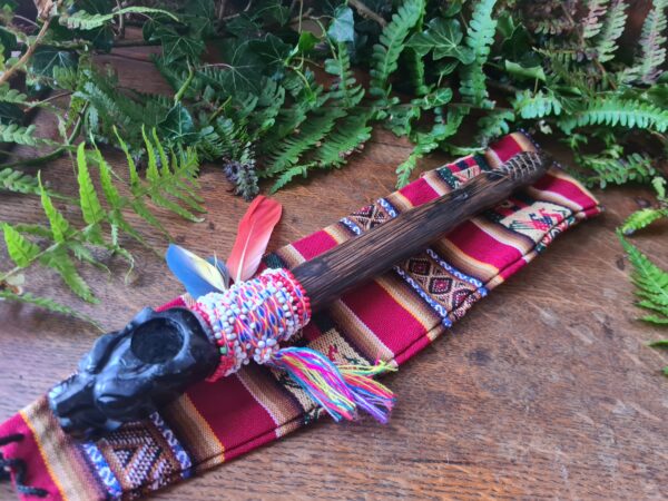 Reserved! Serpentine stone Jaguar carved pipe with Chonta wood Machu Picchu stone traditional style ceremonial