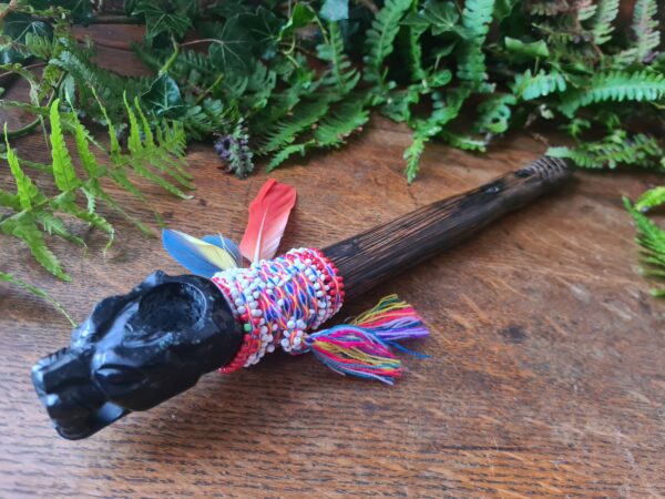 Reserved! Serpentine stone Jaguar carved pipe with Chonta wood Machu Picchu stone traditional style ceremonial - Image 4