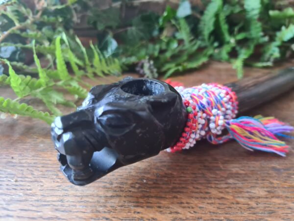 Reserved! Serpentine stone Jaguar carved pipe with Chonta wood Machu Picchu stone traditional style ceremonial - Image 2