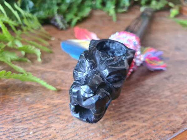 Reserved! Serpentine stone Jaguar carved pipe with Chonta wood Machu Picchu stone traditional style ceremonial - Image 3