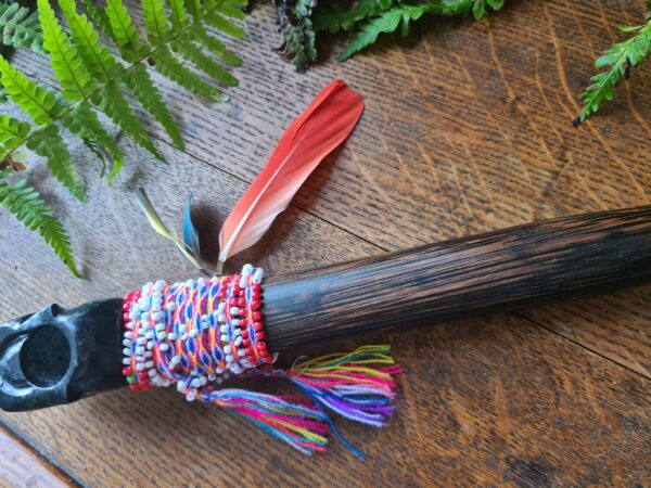 Reserved! Serpentine stone Jaguar carved pipe with Chonta wood Machu Picchu stone traditional style ceremonial - Image 7