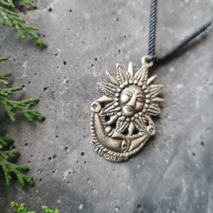 Sun and Moon Celestial brass necklace Peruvian Inka cosmology traditional style