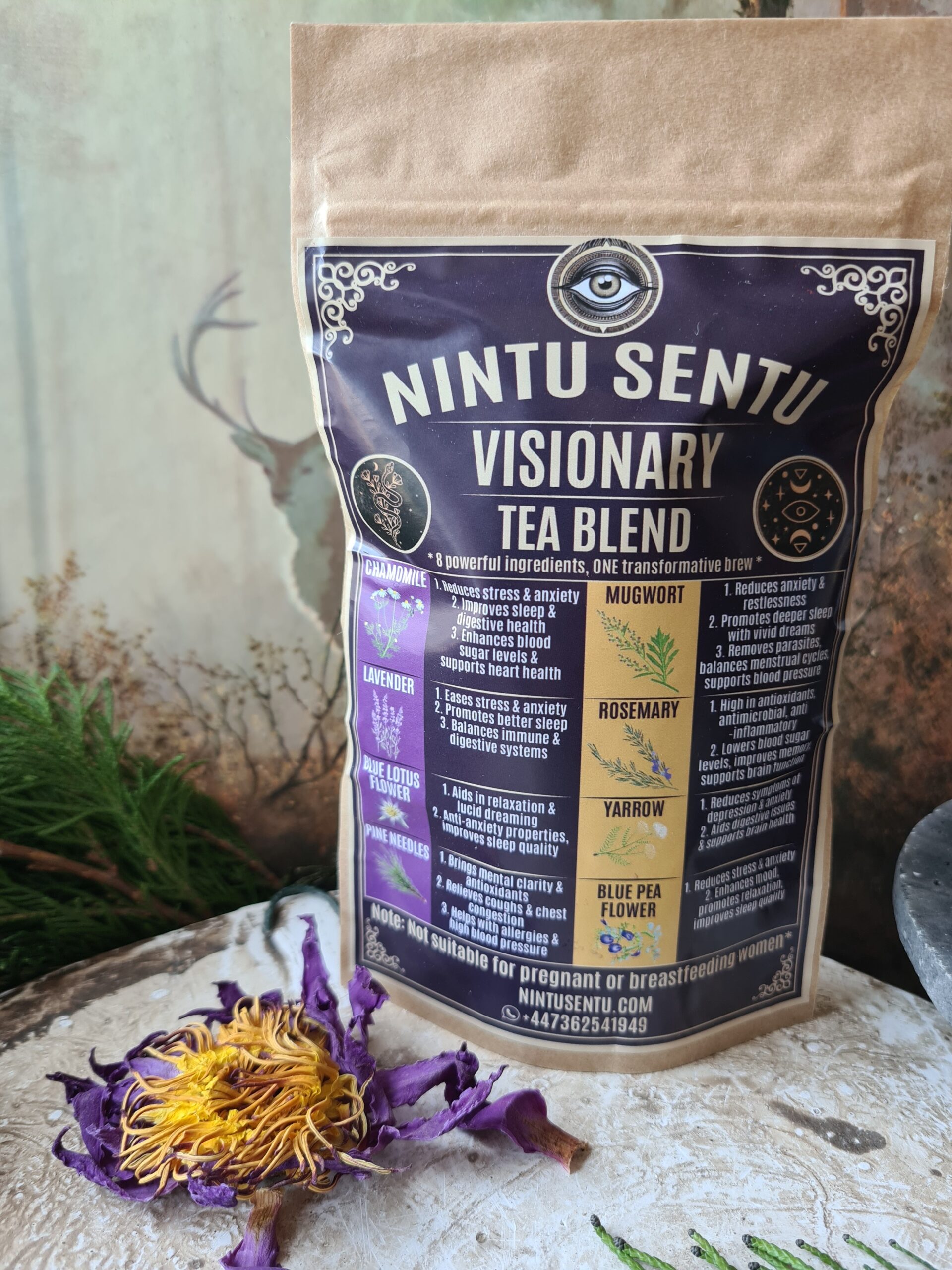 Visionary herbal tea blend sleep well lucid dreaming meditation calmness serenity third eye 35g - Image 4