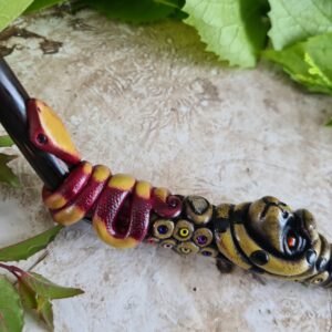 Chonta wood Jaguar and Serpent duo decorated tepi animal spirit totem Amazon