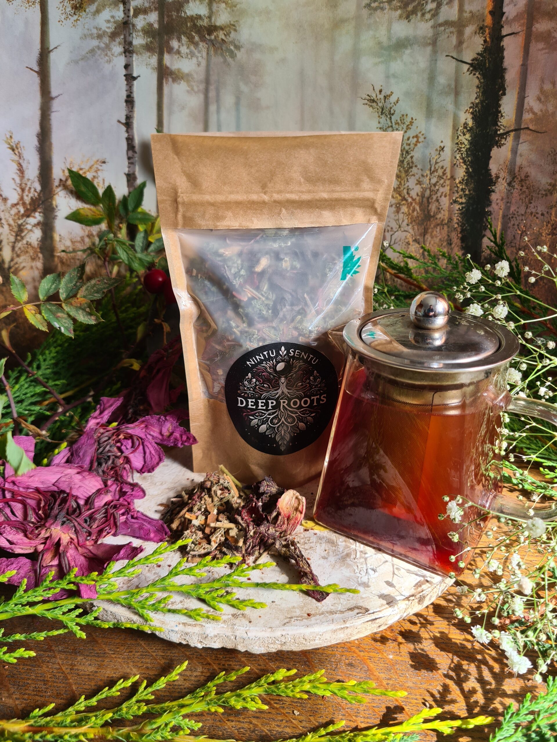 Deep roots grounding herbal tea blend with Hibiscus Dandelion 65g - Image 2