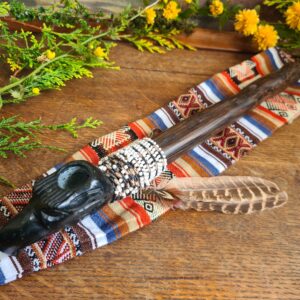 Serpentine stone Eagle carved pipe with Chonta wood Machu Picchu stone traditional style ceremonial