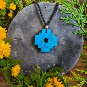 Turquoise blue Howlite stone Chakana Necklace