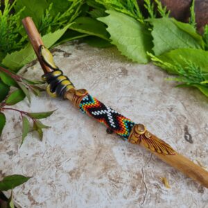 Palo Santo wood green serpent decorated tepi animal spirit totem Amazon