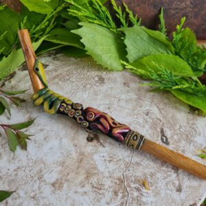 Palo Santo wood green serpent and frog duo decorated tepi animal spirit totem Amazon