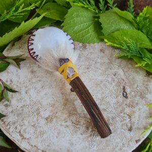 Shamanic Ayahuasca handle rattle with Amethyst crystal
