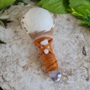 Shamanic Amethyst crystal handle rattle with Quartz crystal