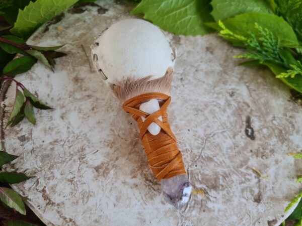 Shamanic Amethyst crystal handle rattle with Quartz crystal