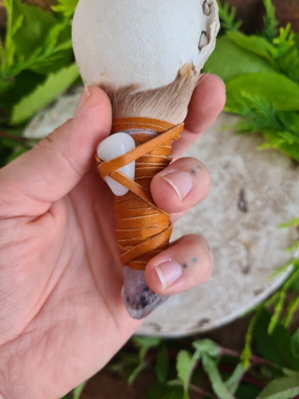 Shamanic Amethyst crystal handle rattle with Quartz crystal - Image 3