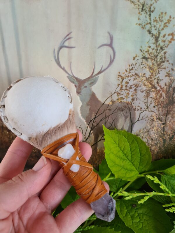 Shamanic Amethyst crystal handle rattle with Quartz crystal - Image 4