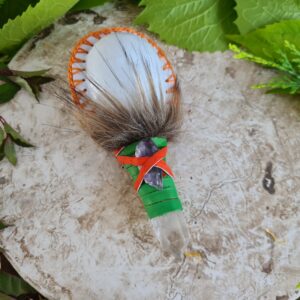 Shamanic Quartz crystal handle rattle with Amethyst crystal