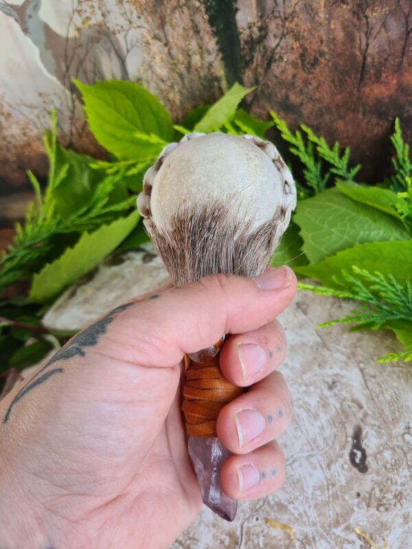 Shamanic Amethyst crystal handle rattle with Quartz crystal - Image 8