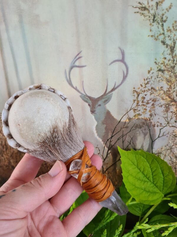 Shamanic Amethyst crystal handle rattle with Quartz crystal