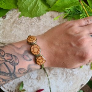Triple Ayahuasca slice bracelet with green macrame cord