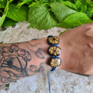 Triple Ayahuasca slice bracelet with blue macrame cord