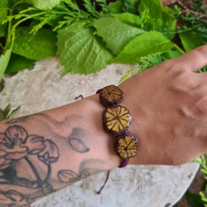 Triple Ayahuasca slice bracelet with purple macrame cord