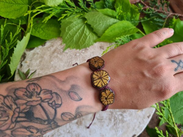 Triple Ayahuasca slice bracelet with purple macrame cord