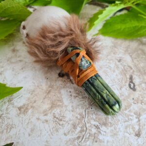 Shamanic Serpentine stone Huachuma cactus carved handle rattle