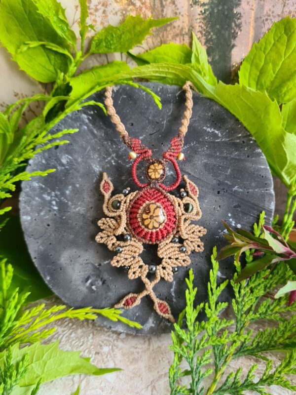 Ayahuasca slice intricate macrame flower necklace