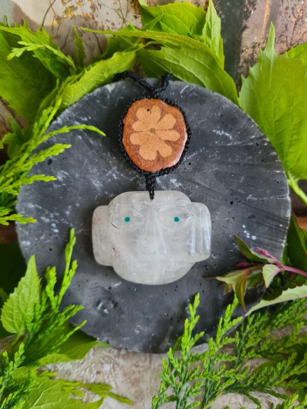 Quartz crystal Spirit of the vine ancestors face necklace with Ayahuasca slice - Image 5