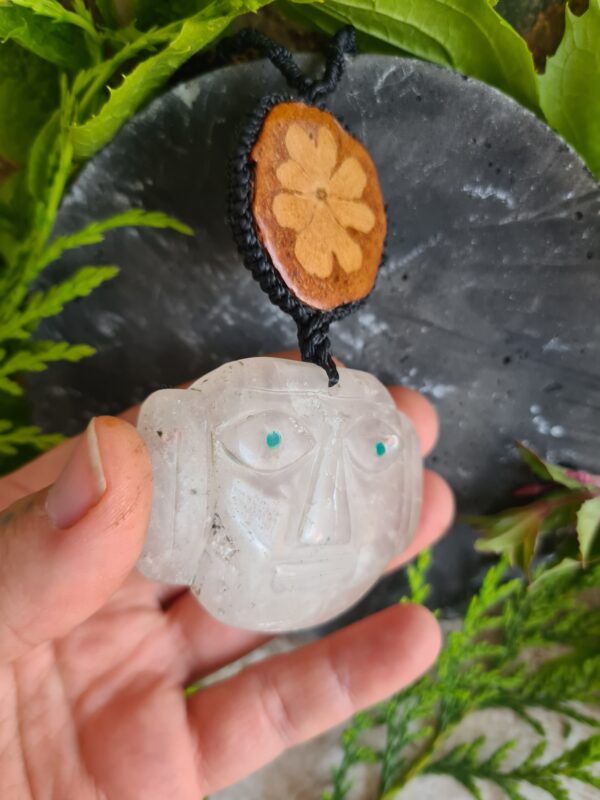 Quartz crystal Spirit of the vine ancestors face necklace with Ayahuasca slice - Image 2