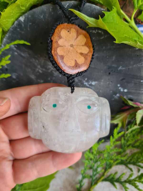 Quartz crystal Spirit of the vine ancestors face necklace with Ayahuasca slice - Image 4