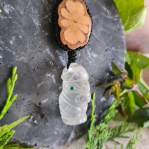 Quartz crystal Spirit of the vine ancestors face necklace with Ayahuasca slice
