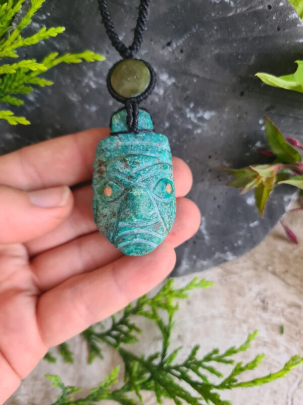 Chrysocolla turquoise ancestors face necklace with Serpentine stone - Image 4
