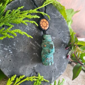 Chrysocolla turquoise Spirit of the vine ancestors face necklace with Ayahuasca slice