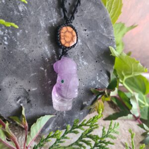 Amethys Spirit of the vine ancestors face necklace with Ayahuasca slice