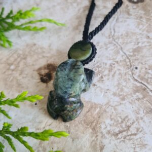 Guatemalan Jade frog carving necklace with Serpentine
