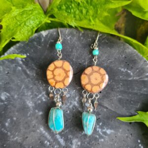 Ayahuasca slice earrings with Amazonite crystal