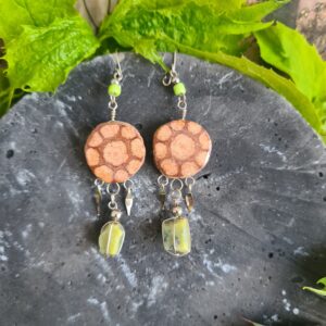 Ayahuasca slice earrings with Serpentine crystal