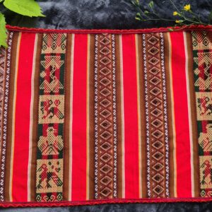 Traditional Andian print bright red woollen fabric altar ceremonial space
