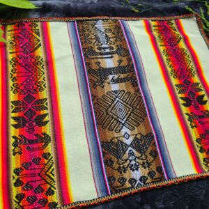Traditional Andian print white red woollen fabric altar ceremonial space
