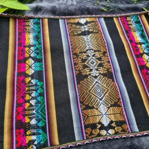 Traditional Andian print black gold woollen fabric altar ceremonial space