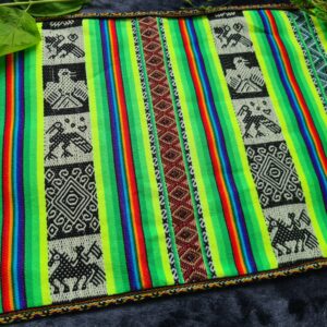 Traditional Andian print green woollen fabric altar ceremonial space