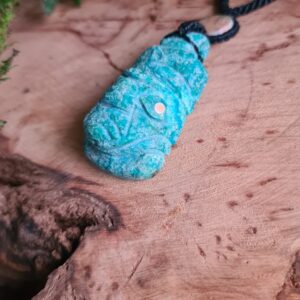 Chrysocolla turquoise ancestors face necklace with Rhodonite stone