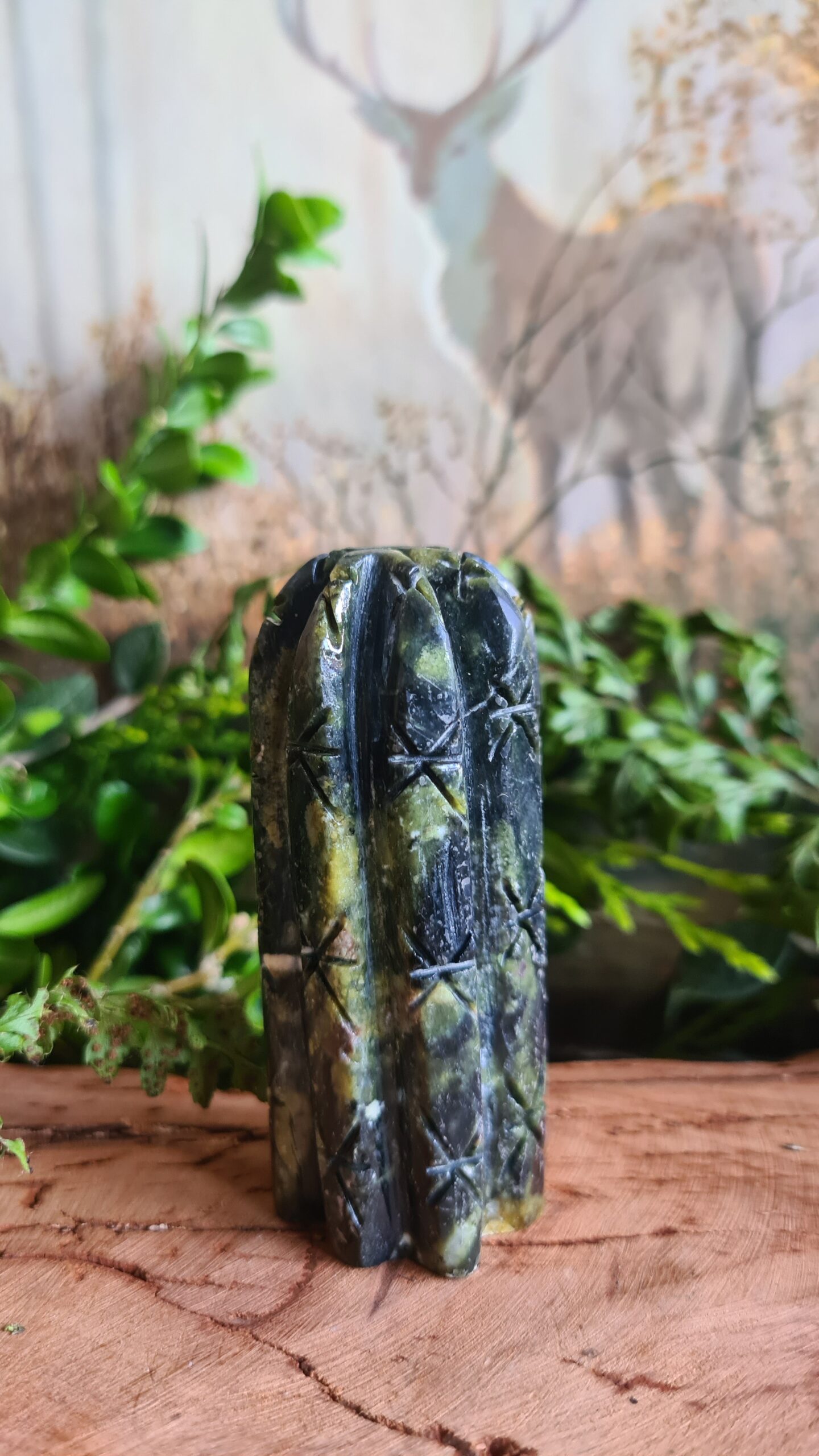 Serpentine stone San Pedro Wachuma cactus carving